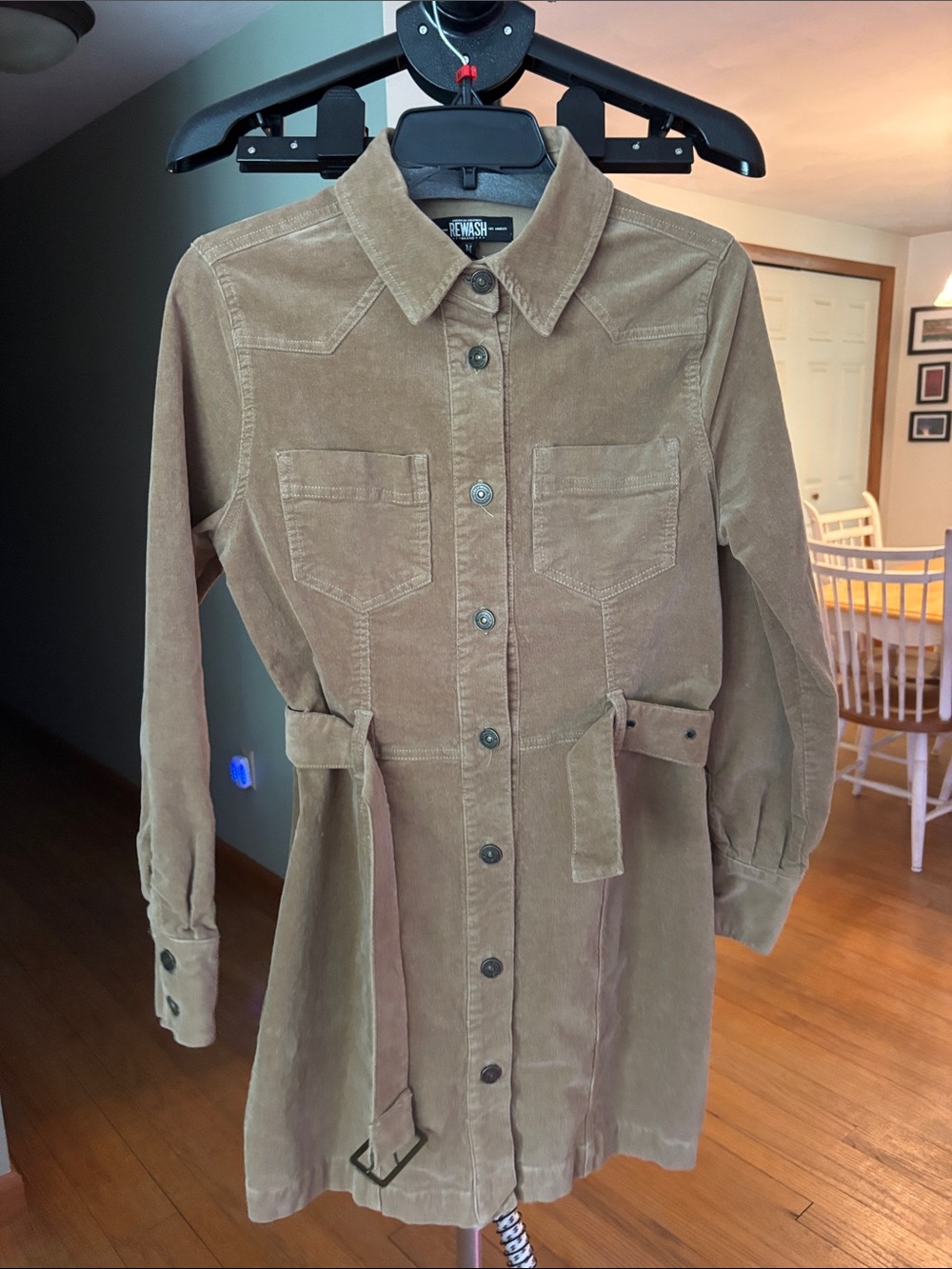 Rewash Tan Corduroy Trench Coat with Belt